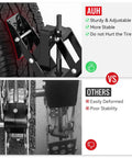Comparison of Heavy Duty Wheel Chocks Stabilizer For RVs Travel Trailers And Trucks Drill Adjustable 2 Pack Black Dual Axle Camper Wheel Stabilizers For Anti Motion Tires against other stabilizers, showing durability and stability features.
