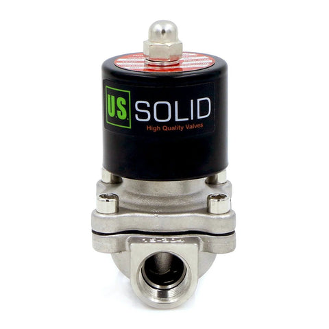 Stainless steel electric solenoid valve, 1/2 in port, 110VAC, normally closed (front view)