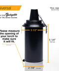16 Ounce Torch Replacement Canisters 4 Pack Wide Mouth Metal With Snuffer Cap Attached Easy Fill Opening Compatible With Tiki Torches Includes Wicks For Outdoor Lighting, black metal canister front view.