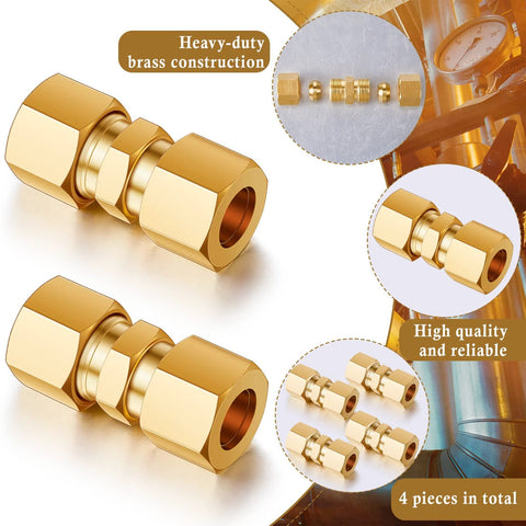 4-piece brass 3/8 in OD compression union fittings for copper, aluminum or plastic tubing; for water or air lines.