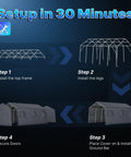Assembly steps for 13x20 Ft Carport Tent With 2 Roll Up Doors And Vents, All Weather Portable Storage Shelter