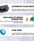 Automatic flow switch, brass connector, PTFE tape for 90W Water Pressure Booster Pump 115VAC 317 GPH At 21.7 PSI For Home And Shower