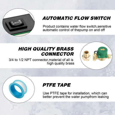Automatic flow switch, brass connector, PTFE tape for 90W Water Pressure Booster Pump 115VAC 317 GPH At 21.7 PSI For Home And Shower
