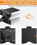 Dial Test Indicator Set With Magnetic Base, heavy-duty magnetic stand showing ON/OFF control switch and dual magnet surfaces.