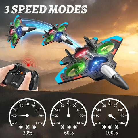 Foam RC Plane For Kids And Adults With Two Batteries, 360 Degree Flips, LED Lights in action with remote control and speed modes