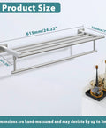 Double Bar 24 Inch Wall Mounted Towel Rack In Brushed Nickel SUS304 Stainless Steel Bathroom Towel Holder shown with dimensions