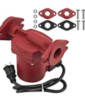 Heavy Duty Hot Water Circulator Pump Compatible With Grundfos Ups50 60F Featuring Solid Cast Iron Housing and Three Speed Motor, red color, includes cord and accessories.