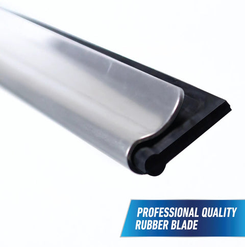 Close-up of rubber blade from 2-In-1 Window Cleaner Squeegee And Scrubber With Stainless Steel Handle, Microfiber Pad, Streak-Free Glass Tool.