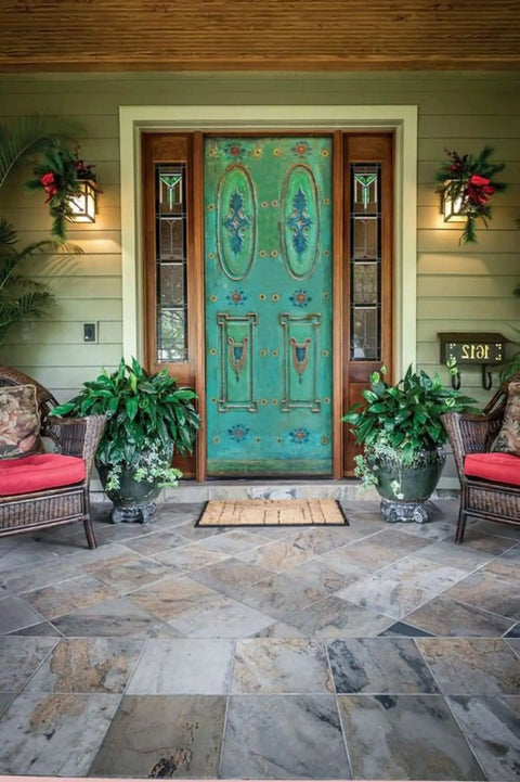 Hand-Carved Authentic Barn Door For Interior And Exterior Use, Custom Size 71x34 Inch Front Door, no glass, rustic look