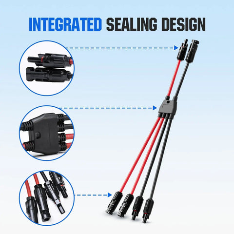 Integrated Solar Connector Kit With 2 To 4 Y Branch Parallel PV Adapter Cable weatherproof design displayed
