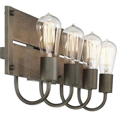 Winchester 4-Light Wall Sconce In Bronze And Aged Wood Finish, Industrial Style Vanity Lighting, Model 60-6430, side view