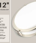 Energy Efficient Led Ceiling Light Flush Mount Dimmable With 5 In 1 Cct Selectable, 12 Inch Brushed Nickel Modern Fixture