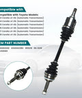 Toyota Corolla Front CV Axle Shaft Assembly Replacement For 1.8L L4 Auto Trans Front Left Driver Side With Direct Fit And Easy Install Replaces 4342002340 4342002380 665218 NCV69583, shown with boot and joints