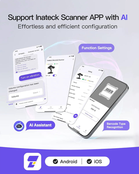 Mobile app interface for 2D Barcode Scanner With Smart Stand, Wireless QR Code Scanner For Quick Reads, Handheld Imager With App And SDK.