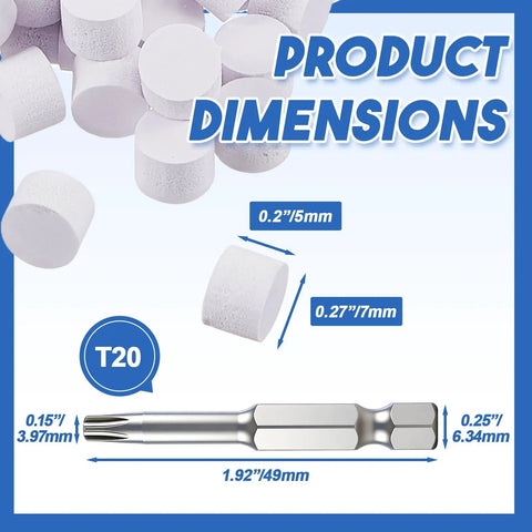 Top Shelf Polymer Deck Plugs For PVC Composite Boards 0.28 Inch Purple With T20 Torx Driver Tool dimensions and sizes displayed.