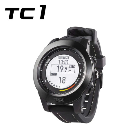 TC1 Dive Computer Wrist Device with Altitude Smart Mode, loud audible alarms, clear visual warnings, rugged black finish, depth tracking.