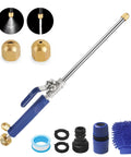High Pressure Hose Nozzle Set With Hydro Jet Wand, Dual Nozzles, Quick Connectors, Wash Glove And PTFE Tape, Blue, for tough cleaning