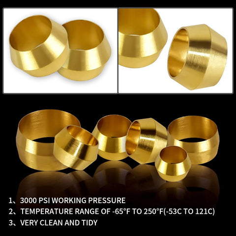 Brass compression sleeves, 5/8 in OD, set of 50, corrosion-resistant with 304 stainless steel for plumbing and HVAC
