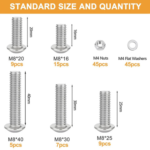 M8 Button Head Socket Cap Screws Kit 16 20 25 30 40mm Lengths 1.25mm Pitch Internal Hex Drive 5mm Allen Includes Washers Nuts