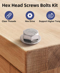Heavy Duty 1/4-20 Hex Bolt Kit With Lock Nuts, Flat And Lock Washers, 304 Stainless Steel 18-8 on wooden surface