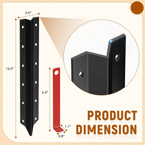 10 Pack Fence Post Repair Stakes, 14 Gauge Heavy Duty Steel Fence Post Support Kit dimensions shown in diagram.