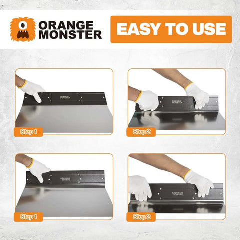 Steps demonstrating the use of Heavy Duty 18 Inch Sheet Metal Bender for HVAC Ductwork, 16 Gauge Steel Folding Tool With Sight Holes.