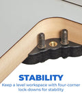 Precise Router Table Insert Plate Levelers for easy leveling and accurate setup, showing corner lock-down mechanism.