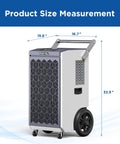 260 Pints Commercial Dehumidifier With Pump And Drain Hose For Basements And Large Spaces Like Warehouses, size details shown