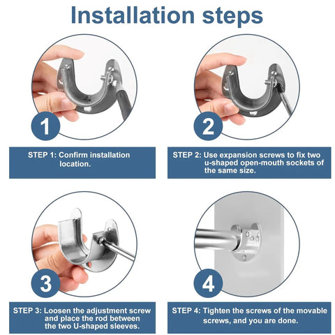 Installation guide for Tough As Nails Six Pack Stainless Steel Closet Rod Brackets U Shaped Heavy Duty Flange Sockets.