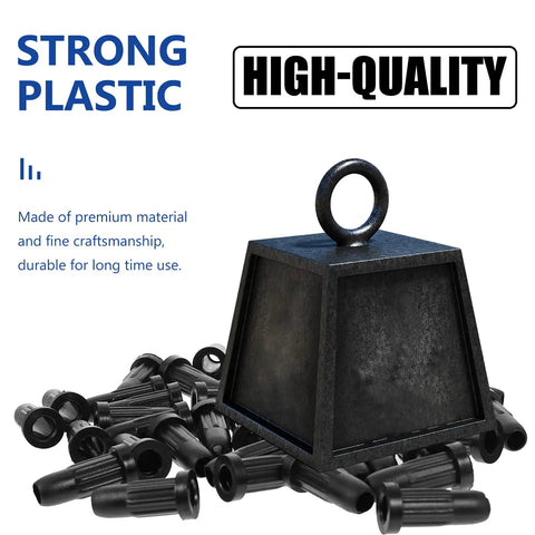 Thirty Pack Chair Foot Pads Packing A Sweet Snug Fit And Heavy Duty Non Marking Treads To Keep Floors Completely Scratch Free While Making Swivel Office Chairs Glide Like Silk Across Desks Or School Rooms Daily, featuring durable black plastic pads.