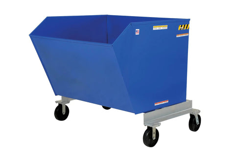 Built Tough Steel Tilting Hopper Forklift Skips Debris And Trash Two Thousand Pound Load Capacity One Point Five Cubic Yards, blue steel skip.