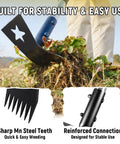 Stand Up Weed Puller With 68 Inch Long Handle, 2 In 1 Weed Rake And Garden Hoe Combo uproots weeds from roots in yard.