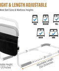 Heavy Duty Bed Rail For Seniors With Non Slip Foam Grip And Safety Strap showing adjustable height and length for bed sizes