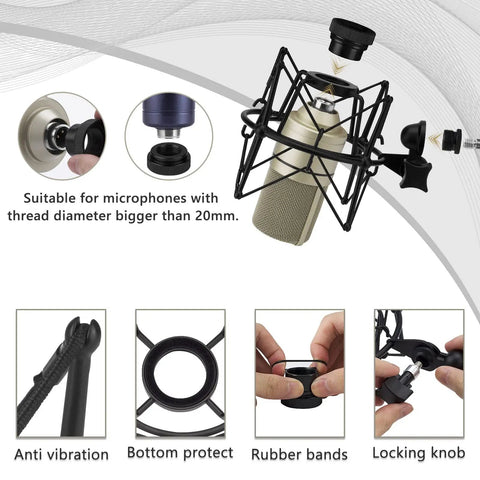 For Creators Microphone Shock Mount With Anti Vibration Suspension For MXL 770 990 R77 Tempo V67G 2006 R144 Mics Black