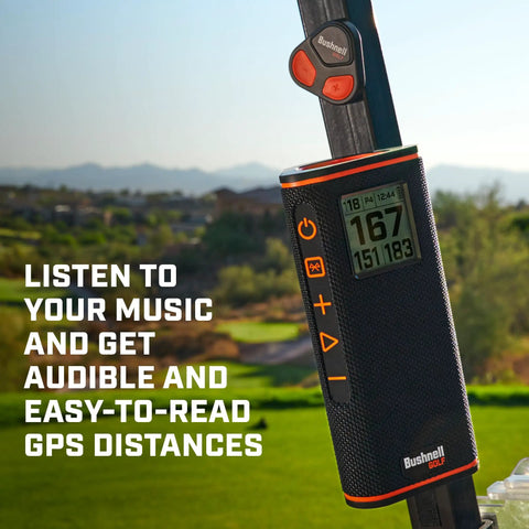 Wingman View Golf Speaker With GPS Yardage And Hazard Alerts On Course LCD Screen Remote Control Magnetic Cart Mount Audible Distances