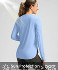 Back view of Women's UPF 50+ Long Sleeve Sun Shirt, Lightweight Quick Dry, UV Protection For Hiking And Outdoor Workouts, Haze Blue, XL
