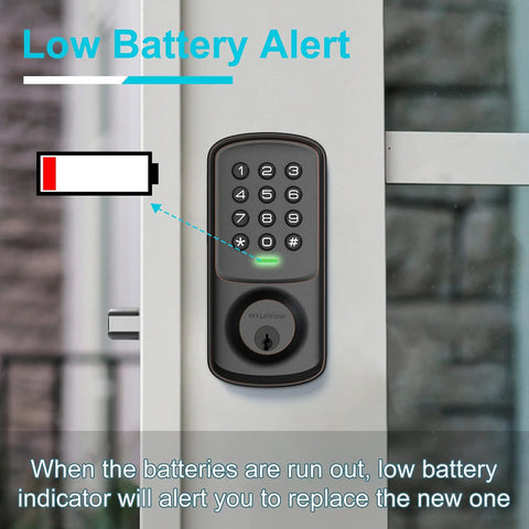 Keyless Entry Electronic Keypad Door Lock With Auto Lock And 1 Touch Motorized Locking, bronze finish, low battery alert