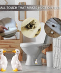 Duck Themed Toilet Bolt Covers Set Ceramic Duck Screw Caps for Bathroom Decor next to toilet with screw stain images.