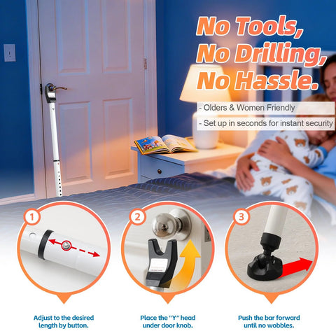 Heavy Duty Door Security Bar Adjustable Up To 47 Inches Sliding Door Lock Stick Burglar Protection Withstanding 400 Lbs Force For Home Apartment Hotel Ideal For Women Seniors Kids And Pets 1 Piece installed on bedroom door