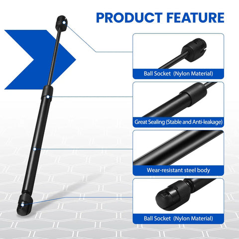 Close-up of Heavy Duty 14 Inch Gas Struts 24 Lbs Lift Supports Replacement Shocks, showcasing nylon ball socket and steel body.