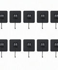 Pack of 10 Heavy Duty Black Adhesive Wall Hooks Peel And Stick Hangers No Mess Quick Install For Entryway on a white background.