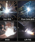 Different welding methods with All In One 200A Welder For Pros 4 In 1 Gas MIG Flux Core MIG Stick Lift TIG Portable Weld Machine