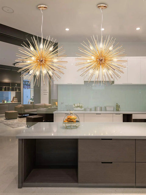 Dope Gold Sputnik Chandelier Light Fixture With 12 E12 Holders, Modern Aluminum Firework Style Ceiling Pendant for Kitchen