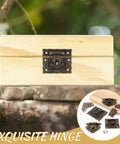 Top Shelf Antique Brass Jewelry Box Hardware Set Featuring Ornate Latches Rock Solid Hinges Rustic Carry Handle on wooden box.