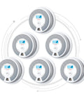 Interconnected Smoke And CO Alarm 6 Pack With Wireless Interconnection No WiFi 10 Year Sealed Lithium Battery Maintenance Free No Drama Battery Changes Easy Setup Loud Siren Low Battery Chirp Free Home Safety, six white round units