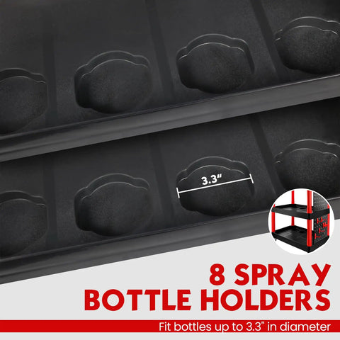 Auto Detailing Cart With Wheels, 3 Tier Car Wash Organizer With Hanging Boards And Hooks, showing 8 spray bottle holders
