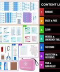 Pink hard-shell first aid kit with 305 pieces; compact emergency kit for home, car and travel.