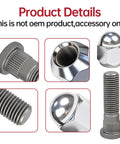Detail view of Subaru M12 Wheel Lug Studs And Lug Nuts Kit showing nut threading and stud design, silver finish.