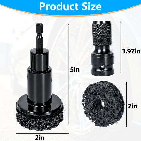 All In One Wheel Bolt Cleaning Kit With Fifteen Treatment Pads A Special Drill Bit And A Half Inch Impact Wrench Adapter sizes shown