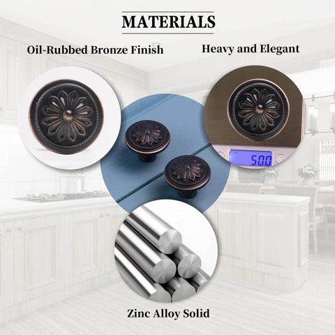 Oil Rubbed Bronze Flower Shaped Cabinet Knob Set 12 Pack for Cabinets and Drawers with Durable Solid Zinc Alloy and Antique Finish